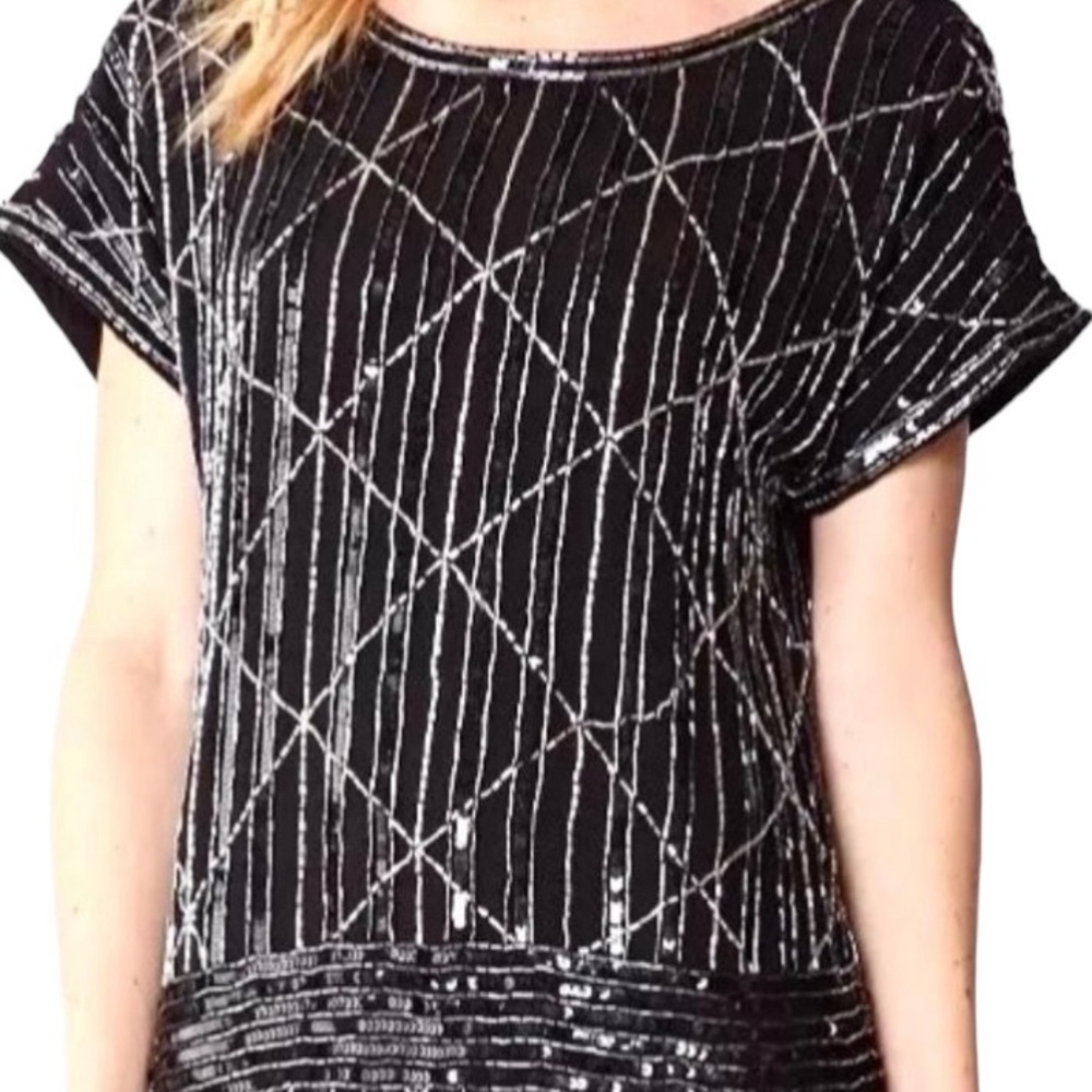 VINTAGE Sheer Beaded Mini Dress/ long top